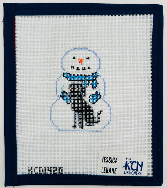 Snowman with Black Lab
