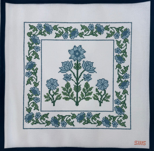 Large Blue Block Print Floral